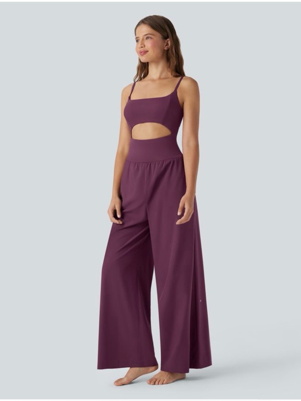 Halara Wide-Leg Cutout Jumpsuit in Deep Plum L